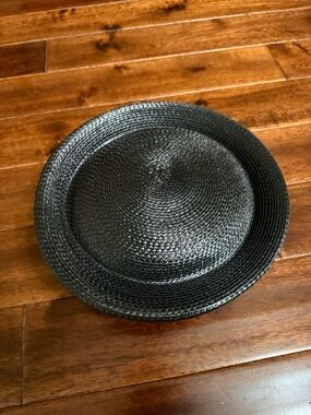 Black  Vintage Woven Straw Boater Hat